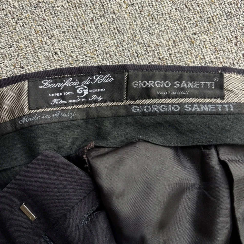 Giorgio Sanetti Dress Pants Mens 36x32 Pleated Dark Navy Super 100s Merino Wool
